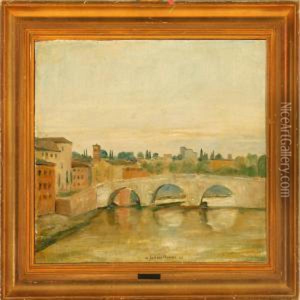 Ponte S. Bartholemeo Rom Oil Painting - Johan Frederik Rohde