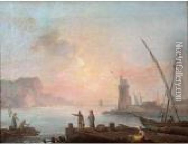 Le Fumeur De Narguile Dans Un Port Mediterraneen. Oil Painting - Francesco Fidanza
