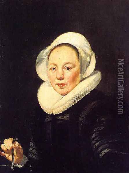 Portrait of a Woman Holding a Balancek Oil Painting - Thomas De Keyser
