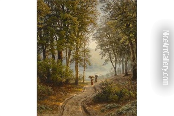 Waldweg Mit Zwei Bauerinnen Oil Painting - August Friedrich Kessler
