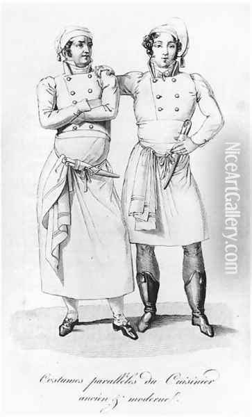 Costumes of cooks from different eras, from 'Le Maitre d'Hotel francais', 1822 Oil Painting - Marie Antoine Careme