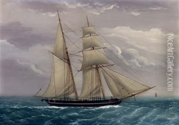 A Merchant Brigantine Off The Coast Oil Painting - Duncan Mcfarlane