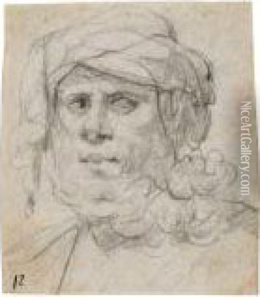 The Head Of A Bearded Man, Wearing A Turban Oil Painting - Giuseppe Cesari