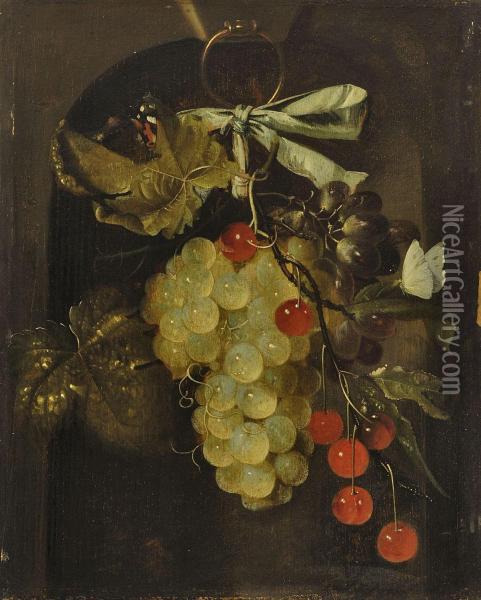 Feston Aus Trauben Und Kirschen Oil Painting - Cornelisz. De Heem