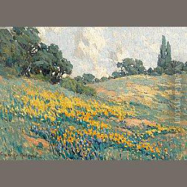 California Wildflowers On Rolling Hills Oil Painting - Granville Redmond
