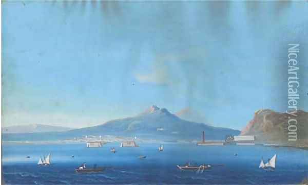Fishing boats in the Bay of Naples Oil Painting - Neapolitan School
