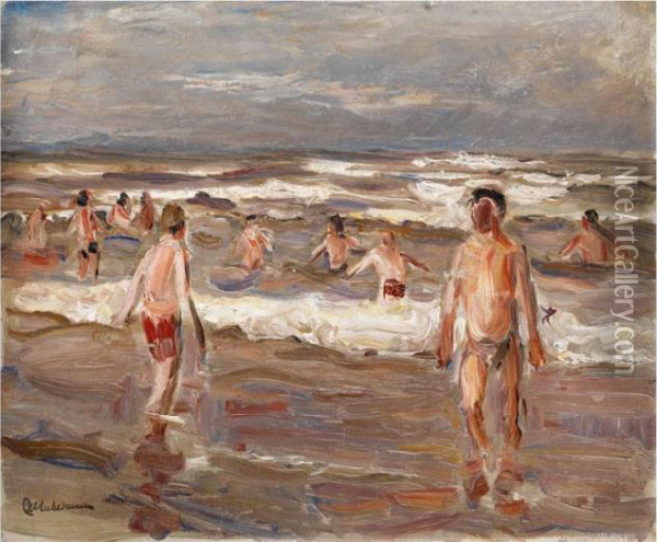 Badende Knaben Im Meer Oil Painting - Max Liebermann