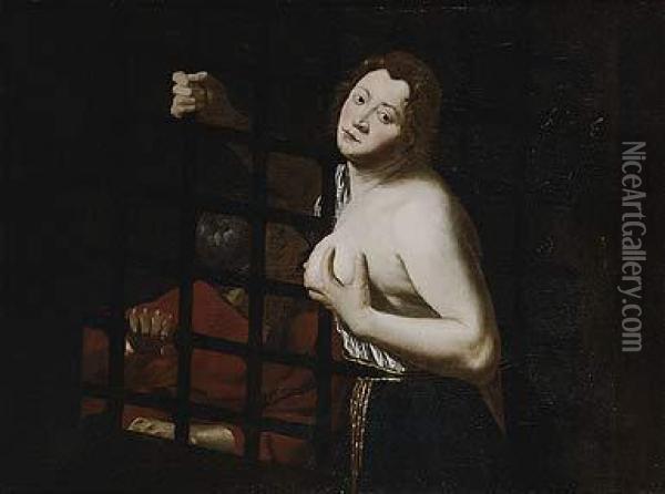 La Caridad Romana (cimon Y Pero) Oil Painting - Michelangelo Merisi Da Caravaggio