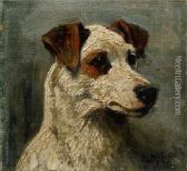 Head Study Of A Hunt Terrier Oil Painting - John Emms