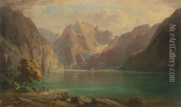 Am Hechtsee Mit Blick Auf Das Kaisergebirge Oil Painting - Franz Kreuzer