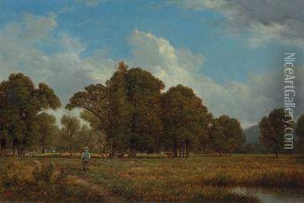 A Farm On The Genessee River Oil Painting - David Johnson