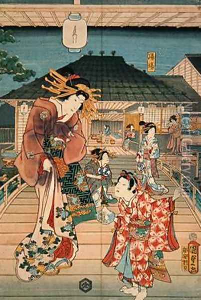 Scene in a Brothel Oil Painting - Utagawa Kunisada II
