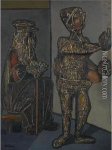 Two Figures Oil Painting - Jankel Adler