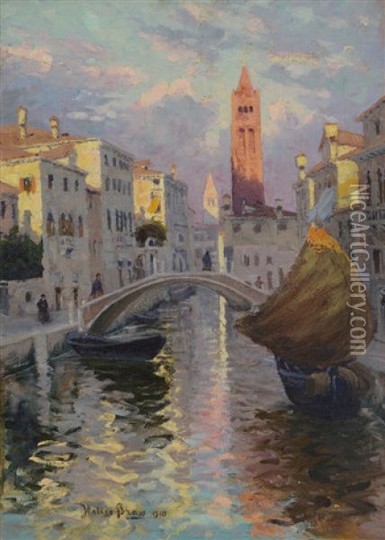 Venezia, Rio S. Barnaba Al Ponte Dei Pugni Oil Painting - Italico Brass