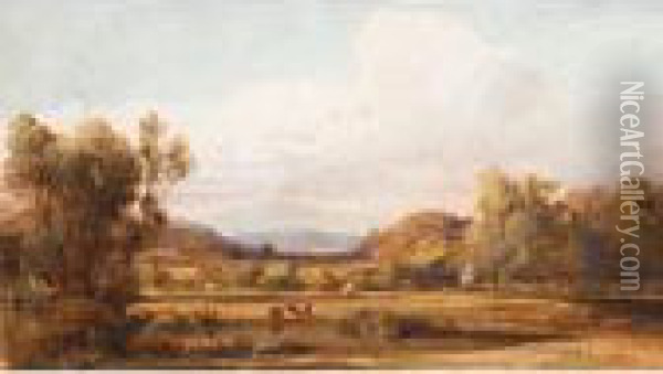 Landscape With Cattle, Victoria Oil Painting - Abraham Louis Buvelot