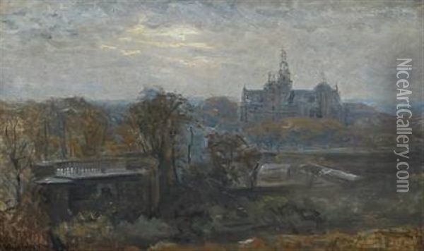 View Of Frederiksborg Castle In Denmark Oil Painting - Viggo Johansen