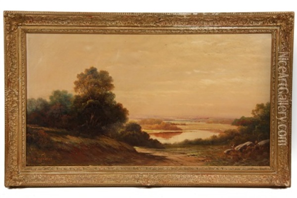 Autumn Landscape With Riverside Road Oil Painting - Augustus Spencer