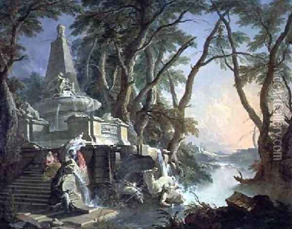 The Pyramid Fountain with a Broken Statue of Neptune Oil Painting - Jacques de Lajoue