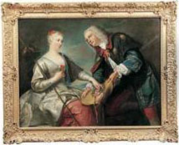 Une Bergere Courtisee Par Un Pelerin De Saint Jacques De Compostelle Oil Painting - Jean Baptiste van Loo
