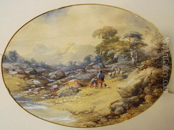Scottish Landscape Withshepherds Oil Painting - John Holding