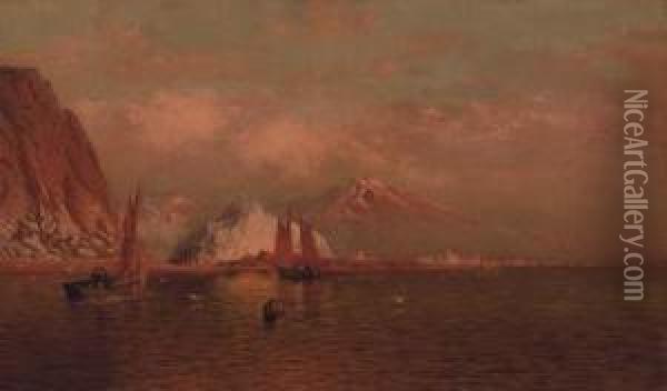 Labrador Mountain And Icebergs By Light Of The Midnight Sun Oil Painting - William Bradford