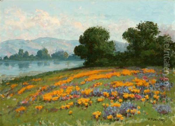California Landscape With Wildflowers Oil Painting - William Franklin Jackson