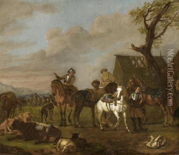 Reclining Soldiers Oil Painting - Pieter Wouwermans or Wouwerman