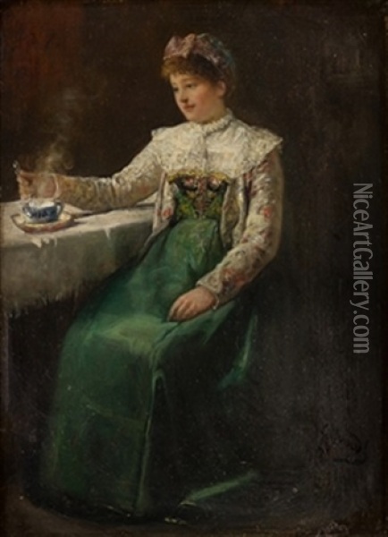 Dama Tomando Te Oil Painting - Gustave Adolf Jundt
