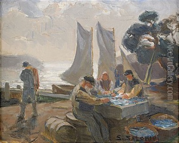 Strommingsfiskare Oil Painting - Santeri Salokivi