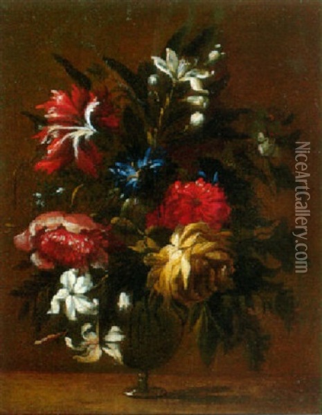 Bouquets De Fleurs Dans Un Vase Oil Painting - Nicolas Baudesson