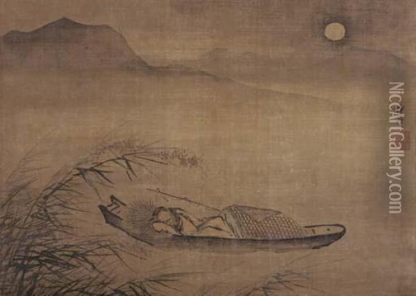 Man Sleeping In A Boat Oil Painting - Dai Jin