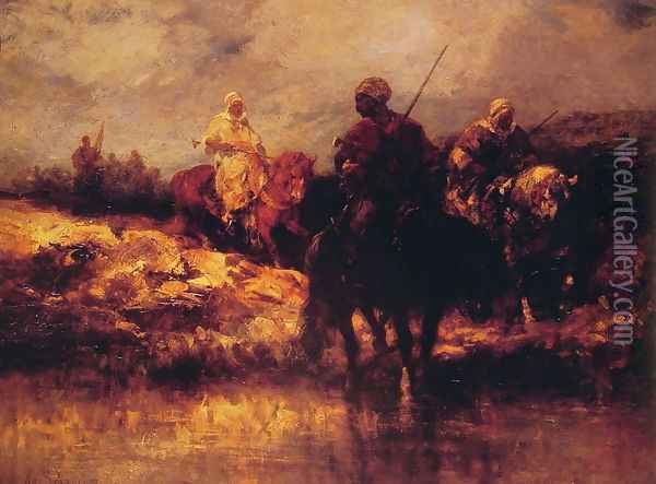 Arabs on Horseback Oil Painting - Adolf Schreyer