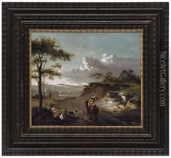 A Horseman Passing A Piper On A Track Oil Painting - Jan Wijnants