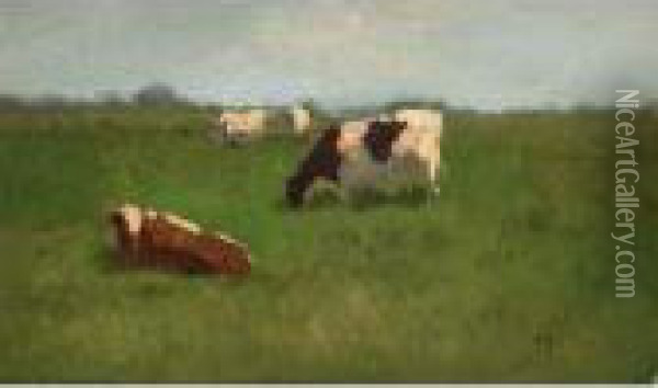 Cows At Pasture Oil Painting - Floris Verster
