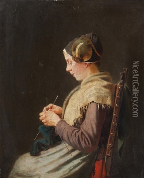 Knitter Oil Painting - Charles Meer Webb