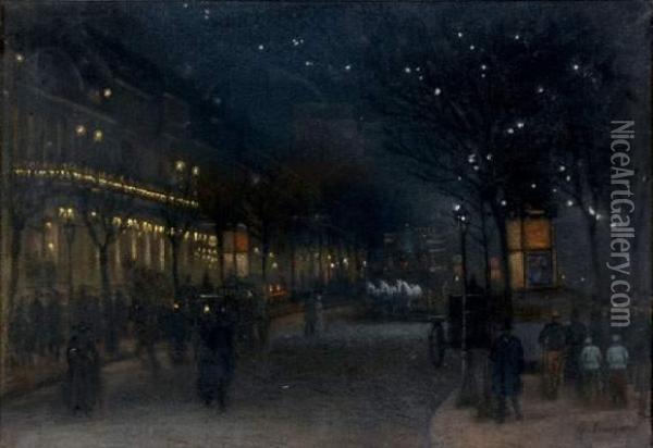 Scene De Rue Nocturne Parisienne
 Pastel Oil Painting - Georges Fraipont