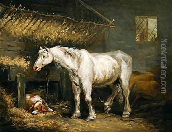 Old horses with a dog in a stable 1791 Oil Painting - George Morland