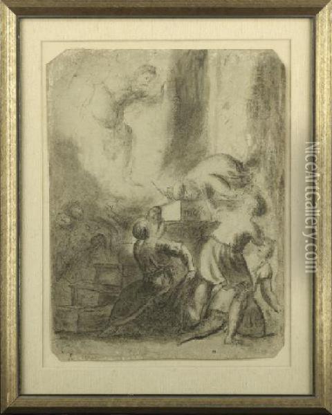 Angel Departing From The
Family Of Tobias Oil Painting - Rembrandt Van Rijn