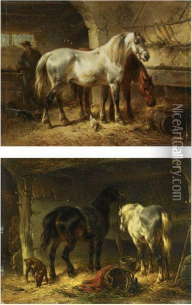 Horses In A Stable (a Pair) Oil Painting - Wouterus Verschuur