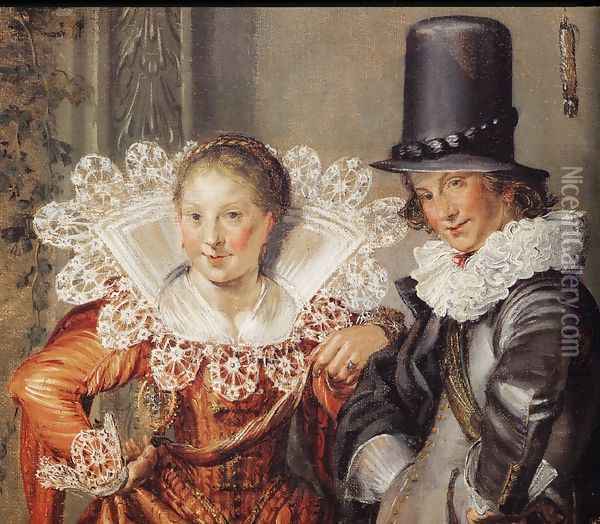 Elegant Courting Couples [detail #1] Oil Painting - Willem Buytewech