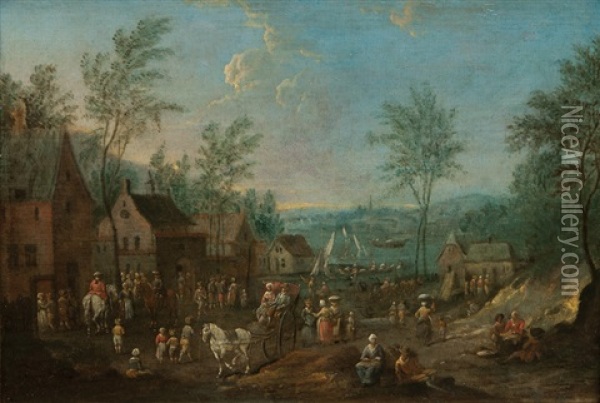 Populated Village By The Water Oil Painting - Mathys Schoevaerdts