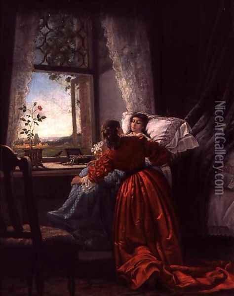 Beside a Sick Woman Oil Painting - Baron Mikhail Petrovich Klodt von Jurgensburg
