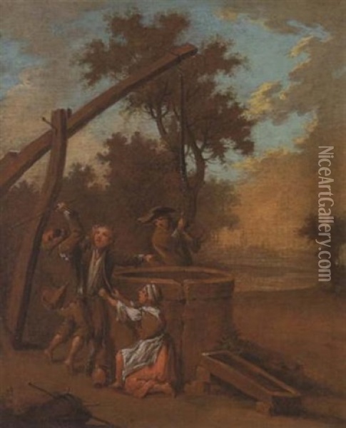 Kinder Am Brunnen Oil Painting - Johann Conrad Seekatz