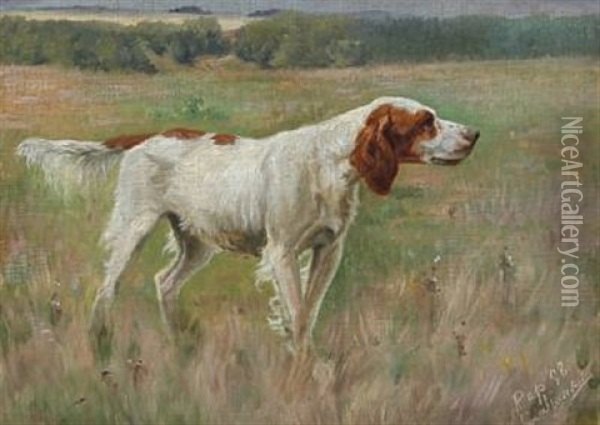 Landscape With A Setter Who Holds Position Oil Painting - Simon Simonsen