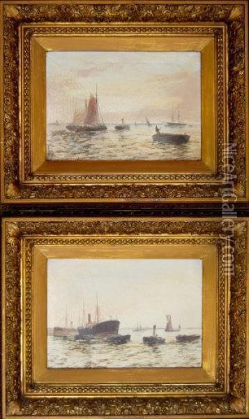Shipping On The River Thames Oil Painting - Edwin Fletcher