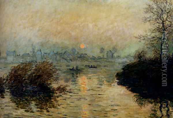 Sun Setting Over The Seine At Lavacourt, Winter Effect Oil Painting - Claude Oscar Monet