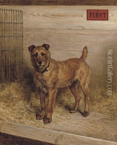 "first" - An Irish Terrier Oil Painting - Frank Paton