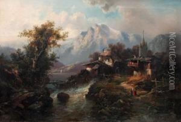 Blick In Das Obere Innthal Oil Painting - Schneider Heinrich & Wilhelm