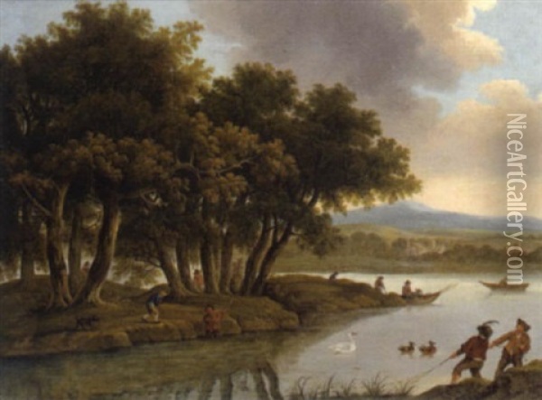 Fluslandschaft Mit Fischern Oil Painting - Peter Von Bemmel