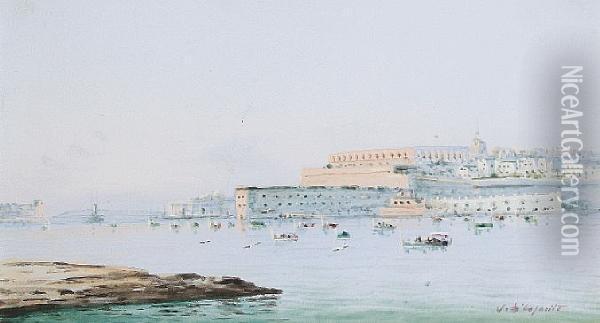 The Grand Harbour, Valletta, Malta Oil Painting - Vincenzo D Esposito